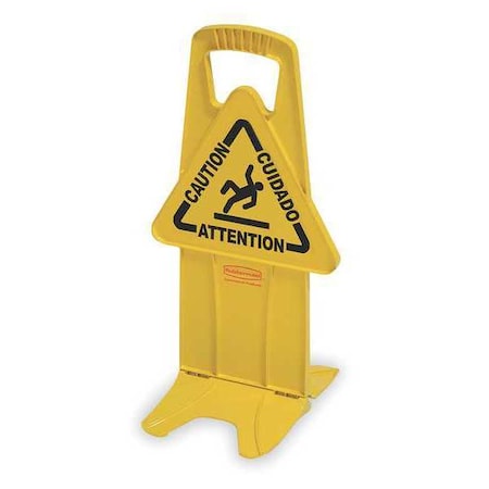 Floor Safety Sign, Caution, Eng/Sp/Fr, 25 in H, 13 in W, Polypropylene, Rectangle, FG9S0900YEL MPN:FG9S0900YEL