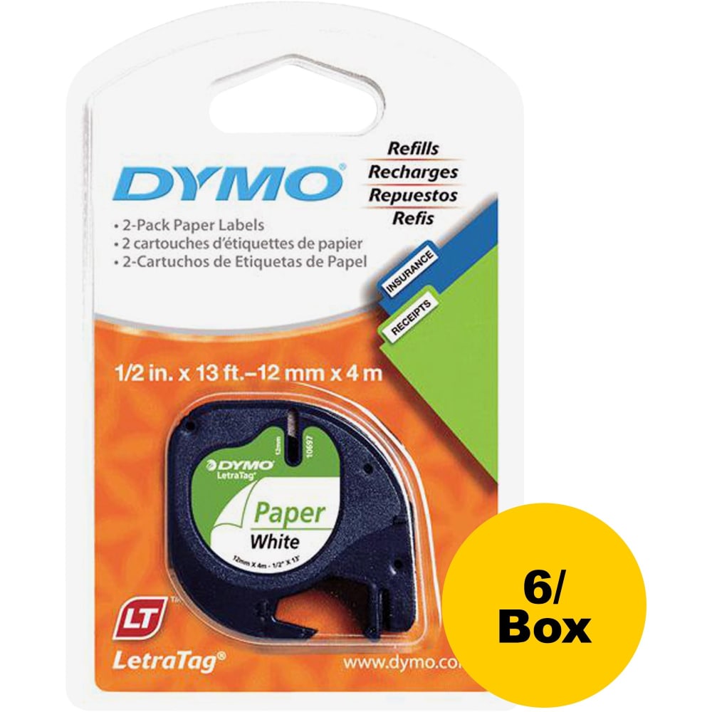 Dymo LetraTag Electronic Labelmaker Tape - 1/2in Width - Direct Thermal - White - Paper - 2/Pack - 3 / Box MPN:10697BX