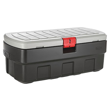 Attached Lid Tote, 48 gal Volume Cap., 44 1/4 in L, 20 5/8 in W, 17 1/4 in H, Plastic, Black/Red MPN:1949210