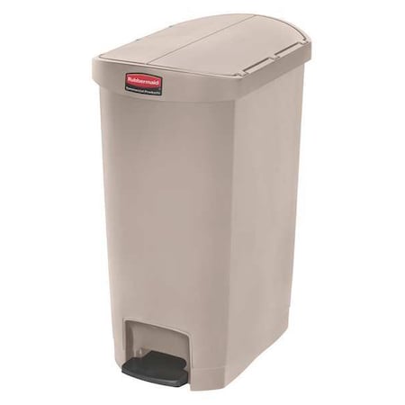 Slim Jim Step-On 13 gal Rectangular Slim-Profile Plastic Can, Beige, Foot Pedal, Plastic, 13 1/2 in MPN:1883459