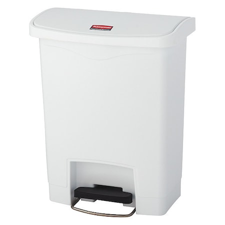 Slim Jim Step-On 8 gal Rectangular Slim-Profile Plastic Can, White, Foot Pedal, Plastic, 11 3/8 in MPN:1883555