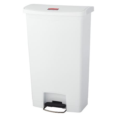 Slim Jim Step-On 18 gal Rectangular Slim-Profile Plastic Can, White, Foot Pedal, Plastic, 13 in MPN:1883559