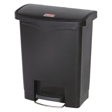 Slim Jim Step-On 8 gal Rectangular Slim-Profile Plastic Can, Black, Foot Pedal, Plastic, 11 3/8 in MPN:1883609
