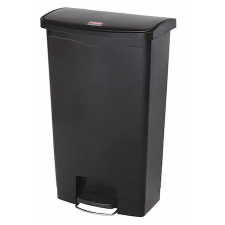 Slim Jim Step-On 18 gal Rectangular Slim-Profile Plastic Can, Black, Foot Pedal, Plastic, 13 in MPN:1883613
