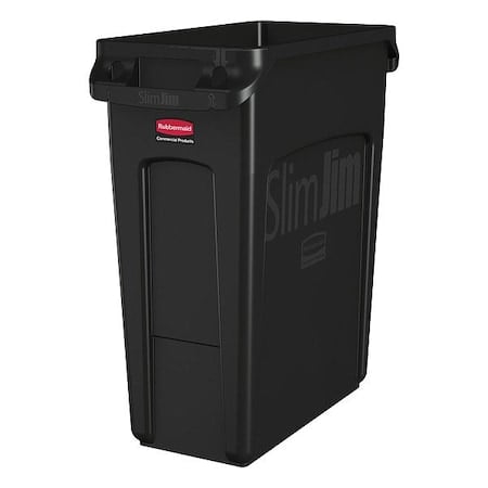 Slim Jim 16 gal Rectangular Slim-Profile Plastic Can, Black, None, Plastic, 11 in MPN:1955959