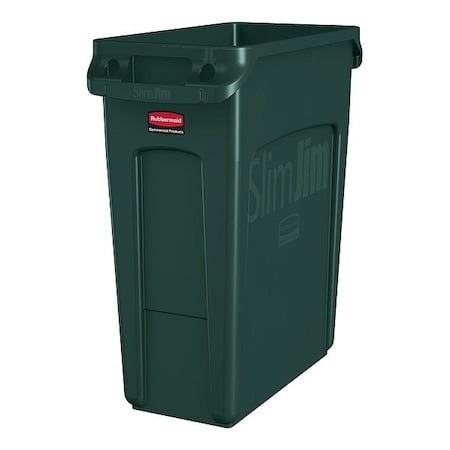Slim Jim 16 gal Rectangular Slim-Profile Plastic Can, Green, None, Plastic, 11 in MPN:1955960