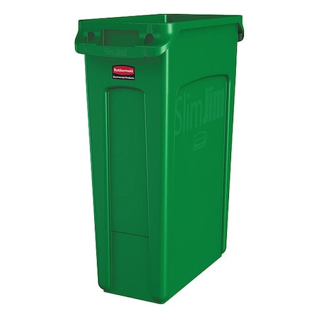 Slim Jim 23 gal Rectangular Slim-Profile Plastic Can, Green, None, Plastic, 11 in MPN:1956186