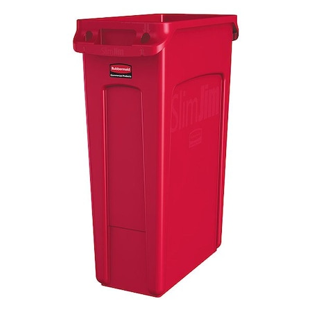 Slim Jim 23 gal Rectangular Slim-Profile Plastic Can, Red, None, Plastic, 11 in MPN:1956189