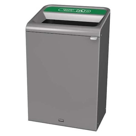 33 gal Rectangular Recycling Bin, Open Top, Gray, Steel, 1 Openings MPN:1961506