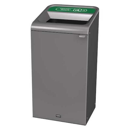 23 gal Rectangular Recycling Bin, Open Top, Gray, Steel, 1 Openings MPN:1961627
