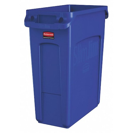 Slim Jim 16 gal Rectangular Slim-Profile Plastic Can, Blue, None, Plastic, 11 in MPN:1971257