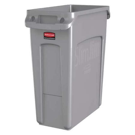 Slim Jim 16 gal Rectangular Slim-Profile Plastic Can, Gray, None, Plastic, 11 in MPN:1971258