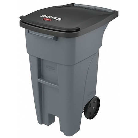 BRUTE 32 gal Rectangular Rolling Plastic Can, Gray, None, Plastic, 20 5/8 in MPN:1971941