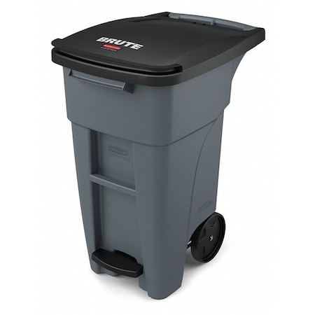 BRUTE 32 gal Rectangular Rolling Plastic Can, Gray, Foot Pedal, Plastic, 20 5/8 in MPN:1971944