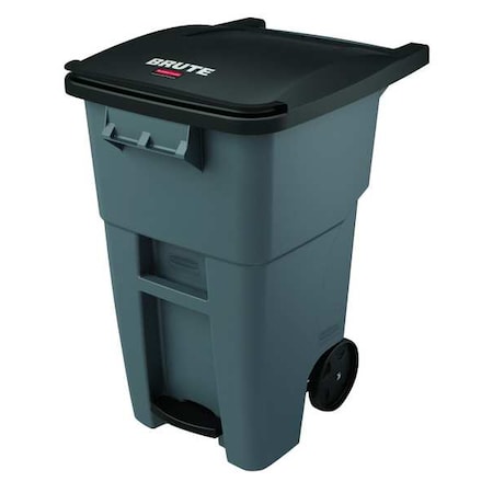 BRUTE 50 gal Rectangular Rolling Plastic Can, Gray, Foot Pedal, Plastic, 23 3/8 in MPN:1971956