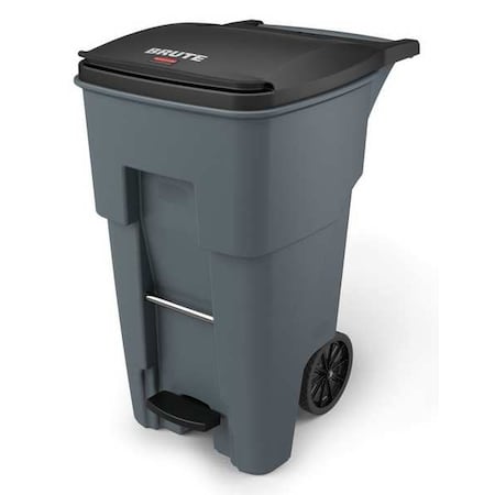 BRUTE 65 gal Rectangular Rolling Plastic Can, Gray, Foot Pedal, Plastic, 25 1/4 in MPN:1971968