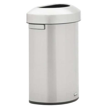 Refine 16 gal Half-Round Indoor Metal Can, Silver, None, Stainless Steel, Not Applicable MPN:2147550
