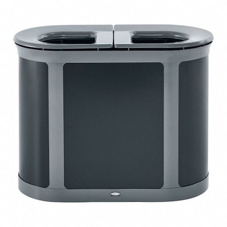 46 gal Oval Recycling Bin, Flat with Top Opening, Gray, 2 Openings MPN:2172843