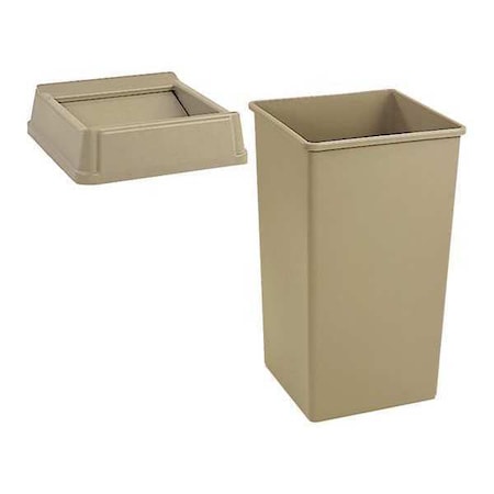 Trash Can, Square, Beige, 35 gal. MPN:7YA66
