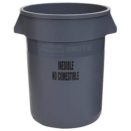 BRUTE 32 gal Round Heavy Duty Plastic Can, Gray, None, Plastic, Not Applicable MPN:FG263256GRAY