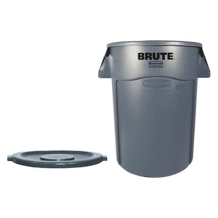 44 Gal. Brute® Plastic Round Trash Can, Flat Snap-On Top, Gray MPN:FG264360GRAY, FG264560GRAY