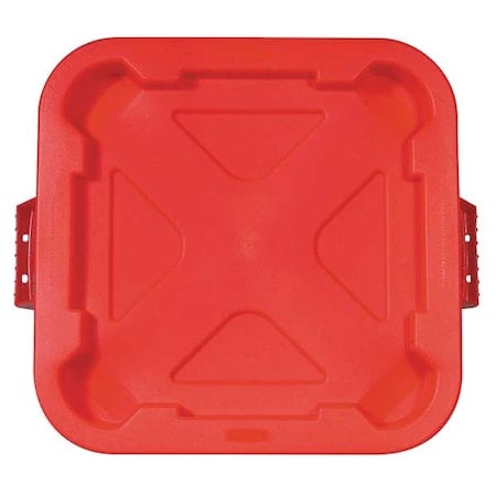 BRUTE® 28 gal Trash Can Lid, Flat Red, Plastic, 0 Openings 22 in W/Dia MPN:FG352900RED