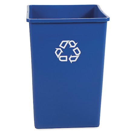 35 gal Square Recycling Bin, Open Top, Nickel/Satin Alum, Plastic, 1 Openings MPN:FG395873BLUE