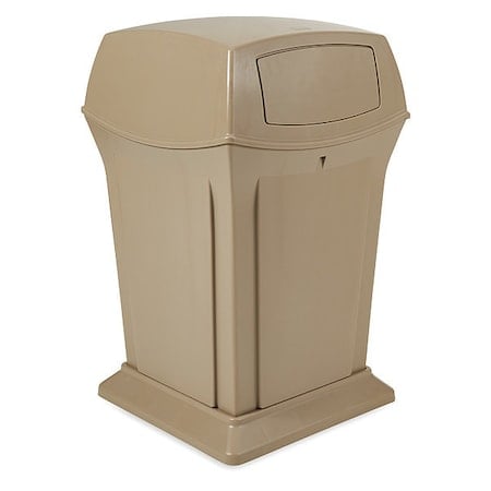 Ranger® 45 gal Square Outdoor Can, Beige, None, Plastic, 24 7/8 in MPN:FG917188BEIG