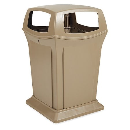 Ranger® 45 gal Square Outdoor Can, Beige, None, Plastic, 24 7/8 in MPN:FG917388BEIG