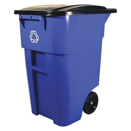 50 gal Rectangular Recycling Bin, Flat Top, Silver Vein/Silver Vein, Plastic, 1 Openings MPN:FG9W2773BLUE