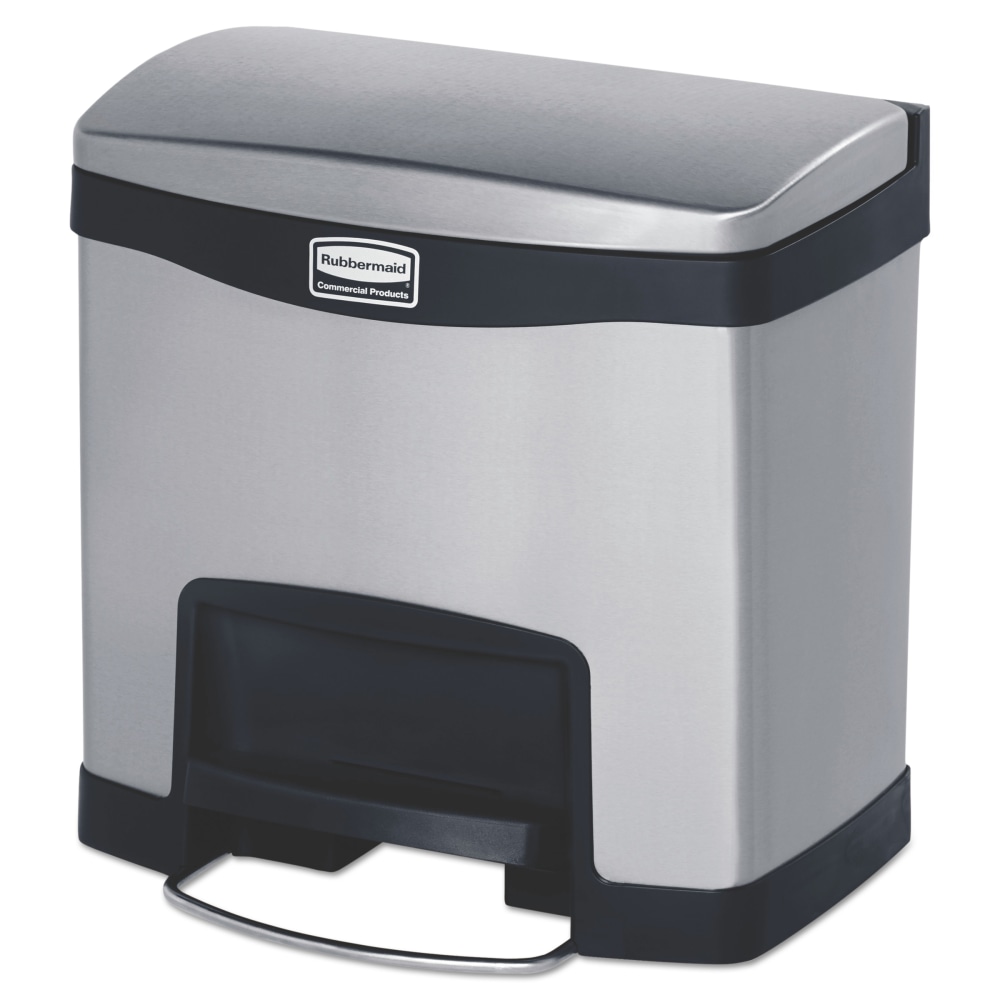 Rubbermaid Commercial Slim Jim Stainless Steel Step-On Container, 4 Gallonw, 15-3/4in x 15-3/4in, 12in, Black MPN:1901982
