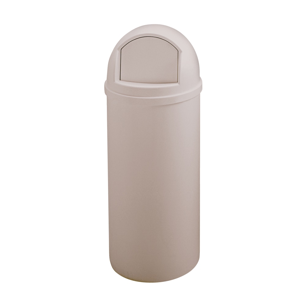 Rubbermaid Marshal Round Polyethylene Trash Container, 42in x 18in, 25 Gallons, Beige MPN:817088BG