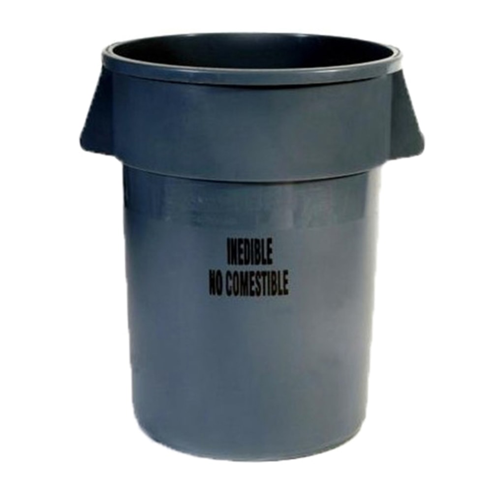 Rubbermaid BRUTE Round Plastic Trash Can With Inedible Label, 44 Gallons, Gray MPN:FG264356GRAY
