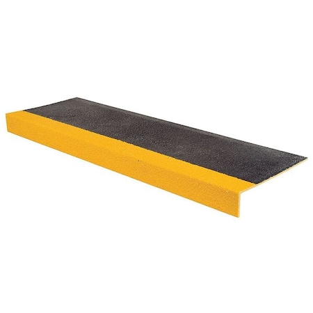 Stair Tread Cover Fiberglass Reinforced Plastic Medium Grit Size, Black/Yellow, 48 in W x MPN:292463