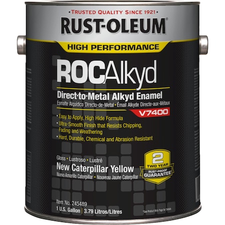 Interior/Exterior Paint, High Gloss, Oil Base, Yellow (New Caterpillar), 1 gal MPN:245489