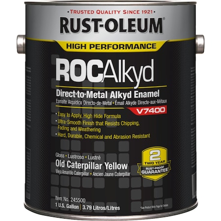 Interior/Exterior Paint, High Gloss, Oil Base, Yellow (Old Caterpillar), 1 gal MPN:245500