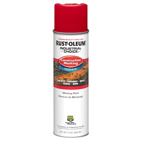 Construction Marking Paint, 17 oz., Safety Red, Water -Based MPN:264696