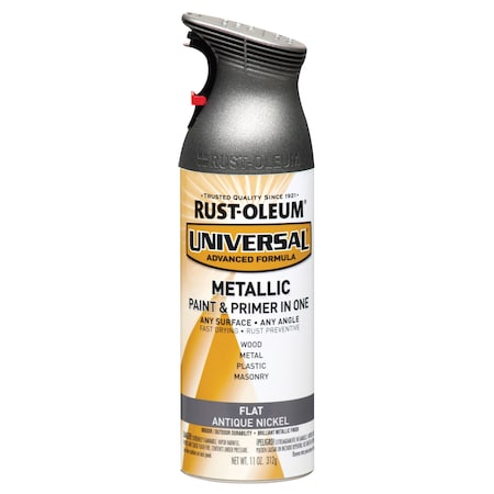 Spray Paint, Antique Nickel, Flat Metallic, Solvent, 11 oz MPN:271474