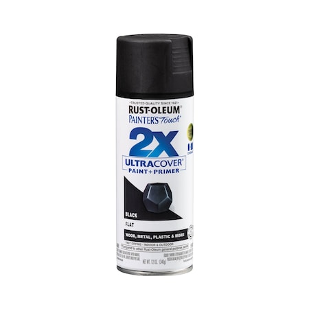 Spray Paint, Black, Flat, Solvent, 12 Oz MPN:334020