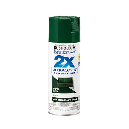 General Purpose Spray Paint, Hunter Green, Gloss, Solvent, 12 Oz MPN:334034