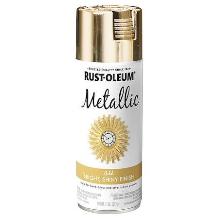 Metallic Spray Paint, Gold, Gloss, Solvent, 11 Oz MPN:340647