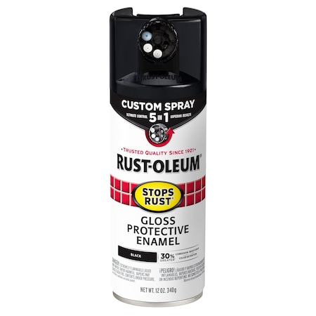 Rust Preventative Spray Paint, Black, Gloss, Solvent, 12 Oz MPN:376884