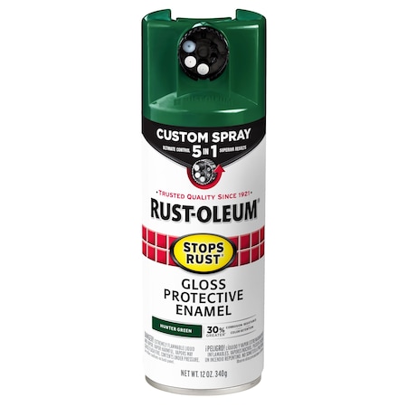 Rust Preventative Spray Paint, Hunter Green, Gloss, Solvent, 12 Oz MPN:376891