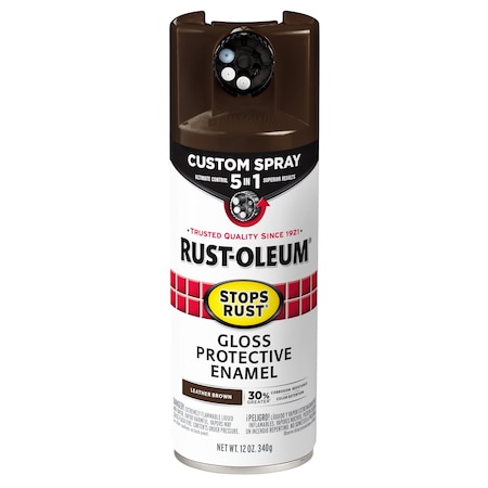 Rust Preventative Spray Paint, Leather Brown, Gloss, Solvent, 12 Oz MPN:376892