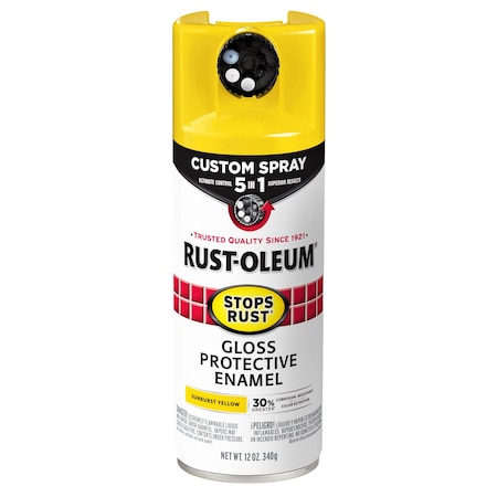 Rust Preventative Spray Paint, Sunburst Yellow, Gloss, Solvent, 12 Oz MPN:376898