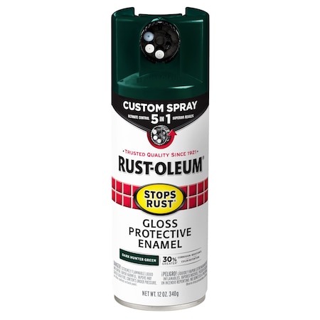 Rust Preventative Spray Paint, Dark Hunter Green, Gloss, Solvent, 12 Oz MPN:376902