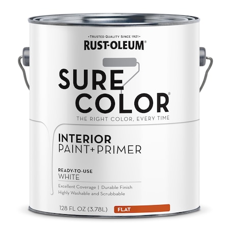 Interior Paint/Primer, Flat, Water Base, Flat White, 1 gal MPN:380215