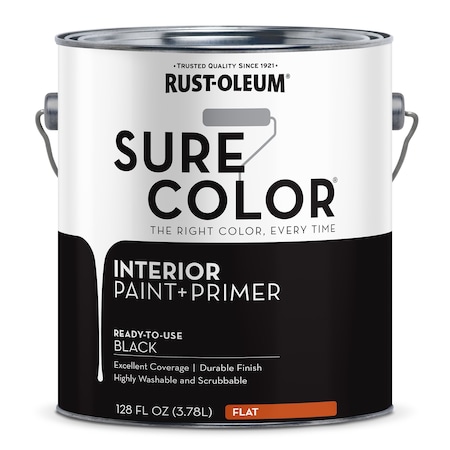 Interior Paint/Primer, Flat, Water Base, Flat Black, 1 gal MPN:380216
