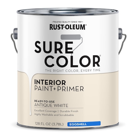 Interior Paint/Primer, Eggshell, Water Base, Antique White, 1 gal MPN:380221