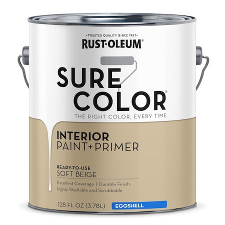 Interior Paint/Primer, Eggshell, Water Base, Soft Beige, 1 gal MPN:380222